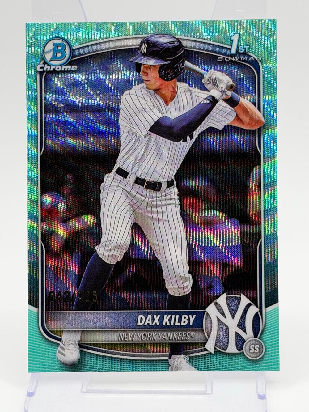 2025 Bowman Draft Dax Kilby 1st Chrome Aqua Wave Refractor 42/125 SP NY Yankees